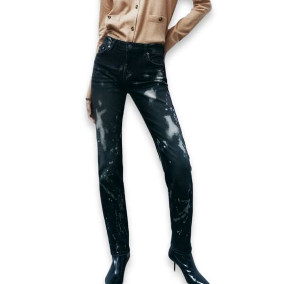 Zara Bleached Jeans Distressed Denim Gray Slim Fit Mid Rise US 4 BNWT - Picture 3 of 10